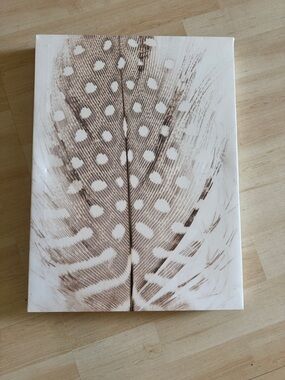 Feather Print Canvas Wall Art - Neutral Brown & White